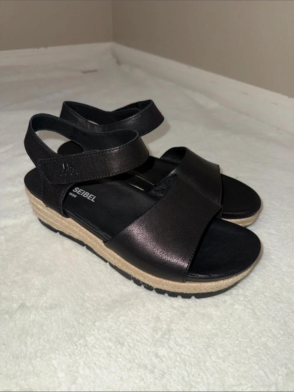 Josef Seibel Miranda Black Espadrille Wedge Ankle Strap Sandals - Sz 40/9, NWOB